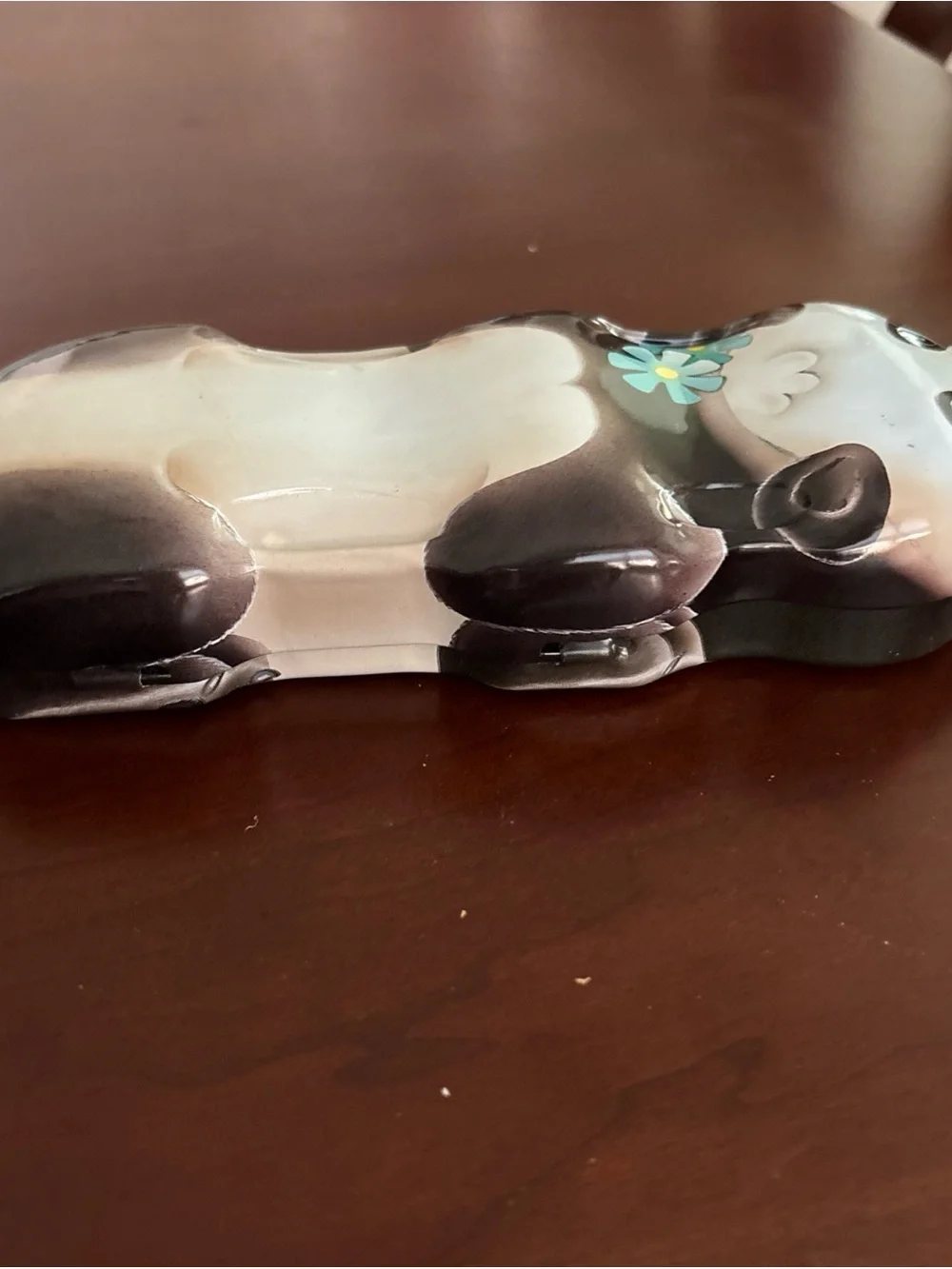 Vintage Panda Bear Hinged Trinket Box Blue Flower Figural Keepsake Jewelry Box